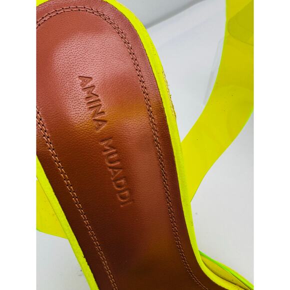 AMINA MUADDI NEON YELLOW PVC HOLLI SLING PARTY HEELS size 37 - Picture 3 of 12